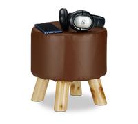 Relaxdays Tabouret Similicuir 4 Pieds Bois, Marron, 30 x 31 cm