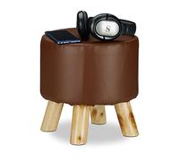 Relaxdays Tabouret Similicuir 4 Pieds Bois, Marron, 30 x 31 cm