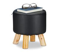 Relaxdays Tabouret Similicuir 4 Pieds, Bois, Noir, 30 x 31 cm