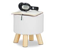 Relaxdays Tabouret similicuir 4 pieds, Bois, Weiß, 30 x 31 cm