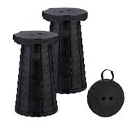 Relaxdays Tabouret télescopique, 2 pièces, Pliable, avec Sangle, Camping, Hauteur réglable, HxD 44,5x25 cm, Noir