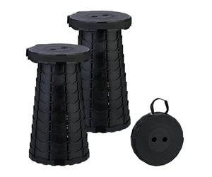 Relaxdays Tabouret télescopique, 2 pièces, Pliable, avec Sangle, Camping, Hauteur réglable, HxD 44,5x25 cm, Noir