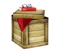 Relaxdays Tabouret Rangement Vintage, Motif Vieilles Planches, Pliable, matelassé, HxLxP : 38x37,5x37,5 cm, Marron