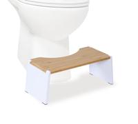 Relaxdays Repose-Pieds WC Pliable en Bambou antidérapant, 19x43,5x20 cm, Naturel et Blanc