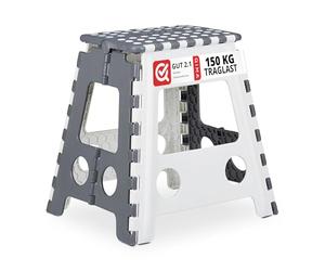 Relaxdays Tabouret XL Pliant, escabeau, Une Marche, avec poignée, 120 kg, Plastique, 39,5 x 38,5 x 32 cm, Gris/Blanc