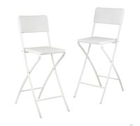 Relaxdays Chaise de bar lot de 2 avec dossier pliante pliable BASTIAN tabouret 78 cm hauteur, blanc