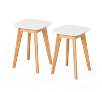 Relaxdays Tabourets de cuisine Lot de 2 Bambou/MDF pour salle de bain 45,5x33x33 cm Naturel/Blanc