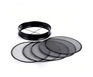 Relaxdays Tamis de Jardin 5 en 1, Rond Ø 30 cm, Inserts interchangeables, INOX, Noir, Terre, Gravier, Sable