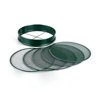 Relaxdays Tamis de Jardin 5 en 1, Tamis Rond Interchangeable, Ø 30 cm, Tamis en métal, Terre, Gravier et Sable, Acier Inoxydable, Vert