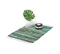 relaxdays Tapis à Franges, 50 x 80 cm, Coton, tissé à la Main, antidérapant, Salon, entrée, Nuances de Couleurs, Vert
