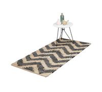 Relaxdays Tapis, Motif Zigzag 70 x 140 cm, Coton et Jute, antidérapant, tissé à la Main, carpette, Noir-Beige