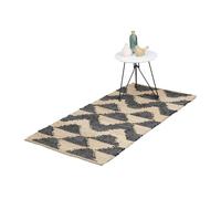 Relaxdays Tapis, Motif Zigzag 70 x 140 cm, Coton et Jute, antidérapant, tissé à la Main, carpette, Noir/Beige