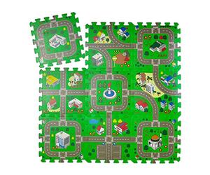 relaxdays Tapis Circuit, 9 pièces de Puzzle, sans polluants, Mousse EVA, Chambre d'enfants, L x P : 90 x 90 cm, coloré