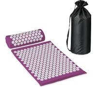 Relaxdays Tapis d’acupression avec Coussin, Sac de Rangement, pour Le Dos, Picots, réduisant Le Stress, Violet