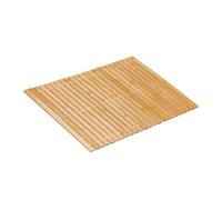 Relaxdays Tapis de bain Descente de douche en bambou antidérapant enroulable 60x40 cm Nature/Blanc