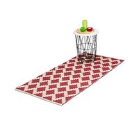 Relaxdays Tapis de Couloir, Coton, 70 x 140 cm, antidérapant, tissé Main, Motif Losanges, carpette Cuisine, Beige-Rot
