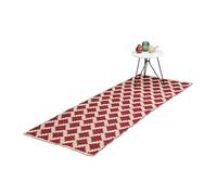 Relaxdays Tapis de Couloir, Coton, 80 x 200 cm, antidérapant, tissé Main, Motif Losanges, carpette Cuisine, Beige-Rouge
