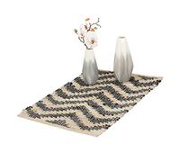 Relaxdays Tapis de Couloir, Coton et Jute, 50 x 80 cm, antidérapant, tissé Main, carpette Cuisine, Zigzag, Beige-Noir