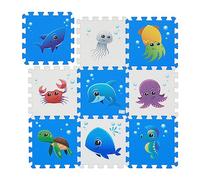Relaxdays Tapis de Jeu, au Design Maritime, 9 pièces, Mousse, pour bébés et Enfants, LxP : 86x86 cm, Bleu et Blanc