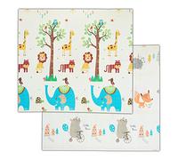 Relaxdays Tapis de Jeu Pliable, Motifs Animaux, réversible, sans substances nocives, Mousse XPE, 195x175 cm, coloré