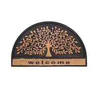 Relaxdays Tapis, Demi-Rond, Arbre & Inscription «Welcome», 75x45 cm, antidérapant, intérieur & extérieur, Noir - Bronze