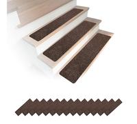 Relaxdays Tapis d'escalier, Lot de 16, rectangulaires, 75 x 20 cm, Auto-adhésifs, Marron, antidérapants