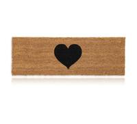 Relaxdays Tapis en Coco, Motif cœur, 75x25 cm, pour intérieur & extérieur, Dessous antidérapant, Nature - Noir
