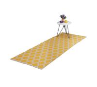 Relaxdays Tapis de Couloir, Coton, 80 x 200 cm, antidérapant, tissé Main, Motif Losanges, carpette Cuisine, Beige-Jaune