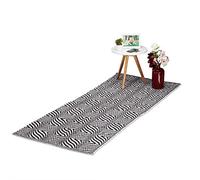 Relaxdays Tapis en Coton Carreaux,pour cuisne, antidérapant,Fait Main, avec Motifs, différentes Tailles, Noir et Blanc, Weiß, 1 x 80 x 200 cm
