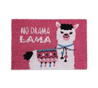 Relaxdays Paillasson Lama, Fibres de Coco, Inscription, 60 x 40 cm, antidérapant, intérieur & extérieur, Rose - Blanc