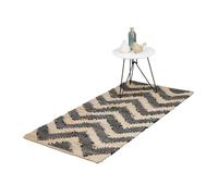 Relaxdays Tapis, Motif Zigzag 70 x 140 cm, Coton et Jute, antidérapant, tissé à la Main, carpette, Noir-Beige