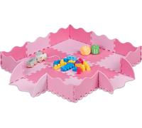 Relaxdays Tapis Puzzle 25 pièces, Mousse EVA, sans substances nocives, 0,77 m2, Dalle Jeu Enfant avec Bord, Rose