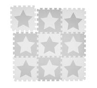 Relaxdays Tapis puzzle étoiles, 9 carrés, 18 pièces, mousse EVA, sans substances nocives, dalle jeu 91x91 cm, gris clair