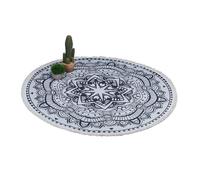 Relaxdays Tapis rond motif mandala, tapis coton avec franges, antidérapant, tapis de salon bohème, Ø 120 cm, crème/noir