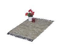Relaxdays Tapis à Franges, 60x100 cm, Coton et Cuir, tissé Main, antidérapant, natte, Chambre, Couloir, Vert Kaki