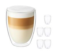 Relaxdays Tasse à Latte Macchiato, en Lot de 6, Double paroi, capacité 350 ML, Convient au Lave-Vaisselle, Transparente
