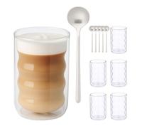 Relaxdays Tasse à latte macchiato en lot pratique de 6 superbe design double paroi capacité : 350 ml transparente