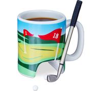 Relaxdays Tasse de golf avec raquette et stylo à bille avec 2 balles de golf - Multicolore