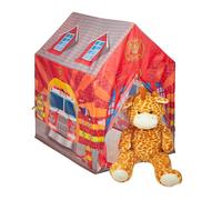 Relaxdays Tente de jeu Caserne de pompiers enfant maison de jeu dès 3 ans chambre enfants, 103 x 71 x 94 cm, rouge