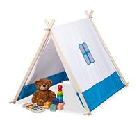 Relaxdays Tente pour Enfants, avec fenêtre et Porte, H x L x P : 92 x 86 x 120 cm, intérieur et extérieur, Blanc et Bleu