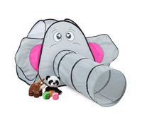 Relaxdays Tente pour enfants en forme d’éléphant, avec tunnel, HxLxP : 92 x 155 x 200 cm, intérieur et extérieur, grise