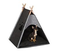 Relaxdays Tente pour Petits Chiens, Grand tipi pour Chats, Feutre et Bois, avec Coussin, 70,5 x 59,5 x 59 cm, Gris foncé