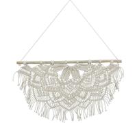 Relaxdays Macramé Mural, Fait à la Main, Style Boho, Décoration Murale, HxL : 65 x 60,5 cm, Coton, Bois, Couleur crème