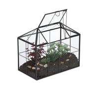 Relaxdays Terrarium pour Vos Plantes, décoratif et Pratique, pour Le Rebord de la fenêtre, 20 x 24,5 x 13,5 cm, Noir