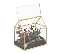 Relaxdays Terrarium pour Vos Plantes, décoratif et Pratique, pour Le Rebord de la fenêtre, 15 x 15 x 10 cm, doré