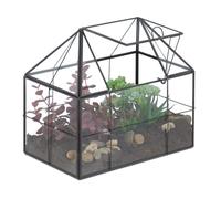Relaxdays Terrarium pour Plantes, Verre et cuivre, 21 x 23 x 14 cm, décoration en Verre, cabane en Verre, Rebord de fenêtre, Noir