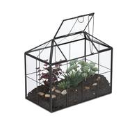 Relaxdays Terrarium pour Vos Plantes, décoratif et Pratique, pour Le Rebord de la fenêtre, 20 x 24,5 x 13,5 cm, Noir