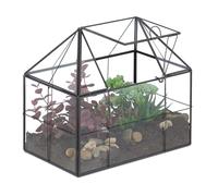 Relaxdays Terrarium pour Plantes, Verre et cuivre, 21 x 23 x 14 cm, décoration en Verre, cabane en Verre, Rebord de fenêtre, Noir