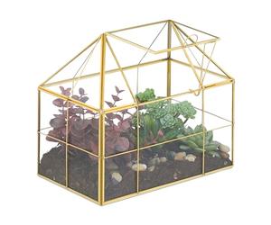 Relaxdays Terrarium pour Vos Plantes, décoratif et Pratique, pour Le Rebord de la fenêtre, 21 x 23 x 14 cm, doré