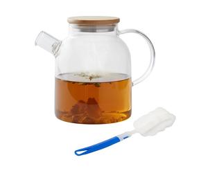 Relaxdays Théière en verre avec couvercle bambou